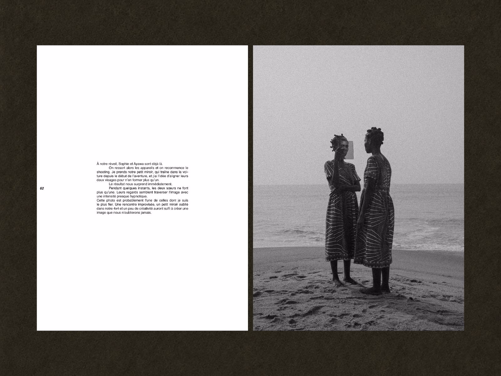 Pages 62 and 63: the story of the twins and their mirror photograph